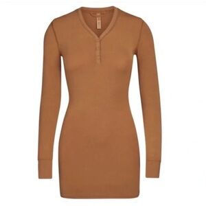SKIMS Super Soft PJ Sleep Henley Dress - Size Large